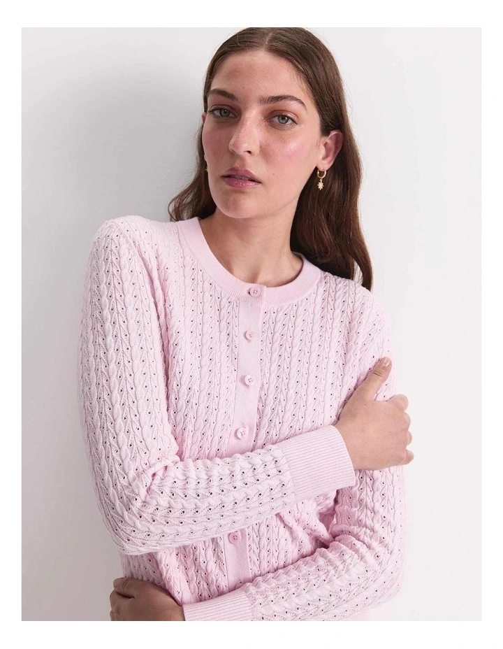 Elka Pointelle Cardigan in Pink image 3