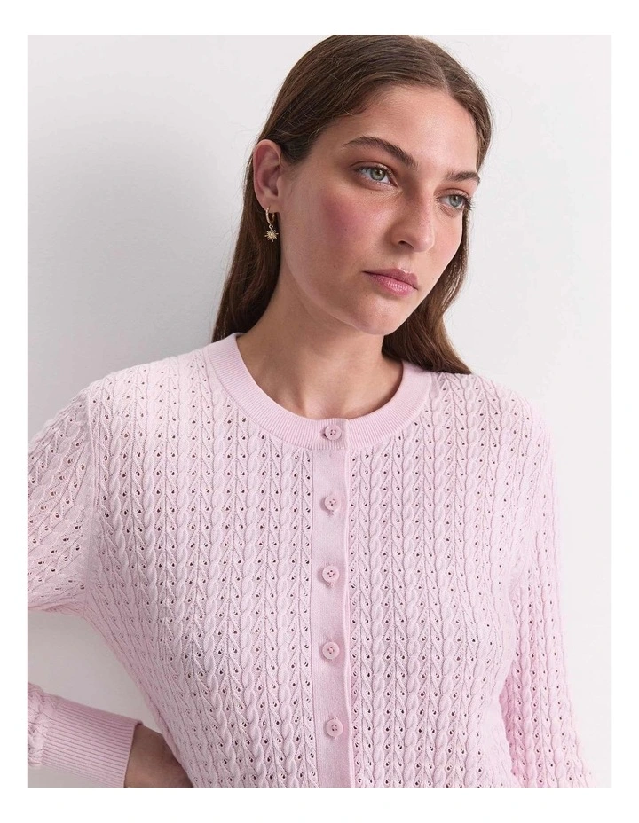 Elka Pointelle Cardigan in Pink image 4