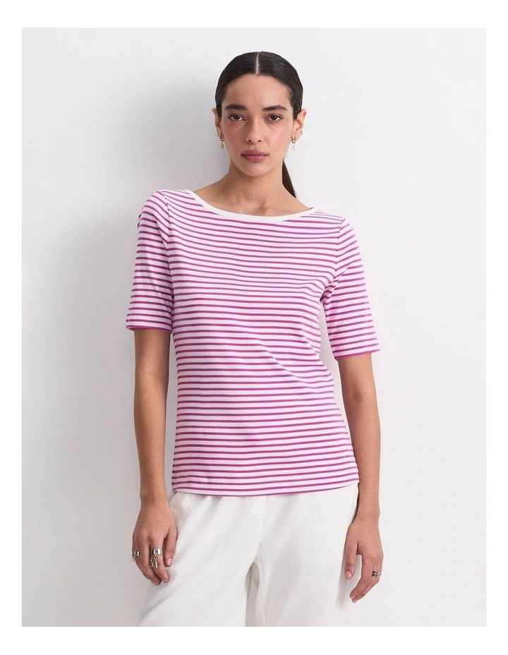 Heidi Boat Neck Half Sleeve Tee in Pink image 1