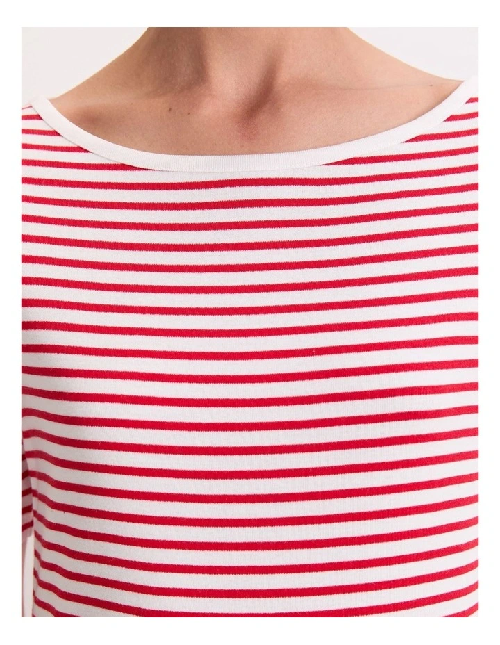 Heidi Boat Neck Half Sleeve Tee in White/Red image 5