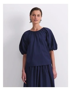 Nila Tie Half Sleeve Blouse in Navy