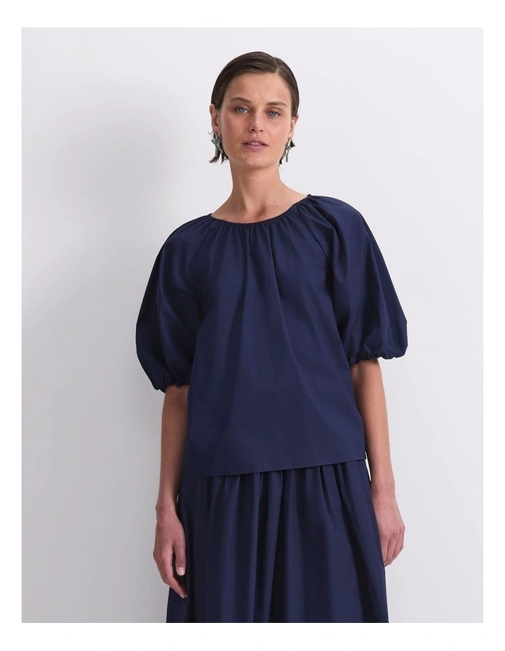 Nila Tie Half Sleeve Blouse in Navy image 1