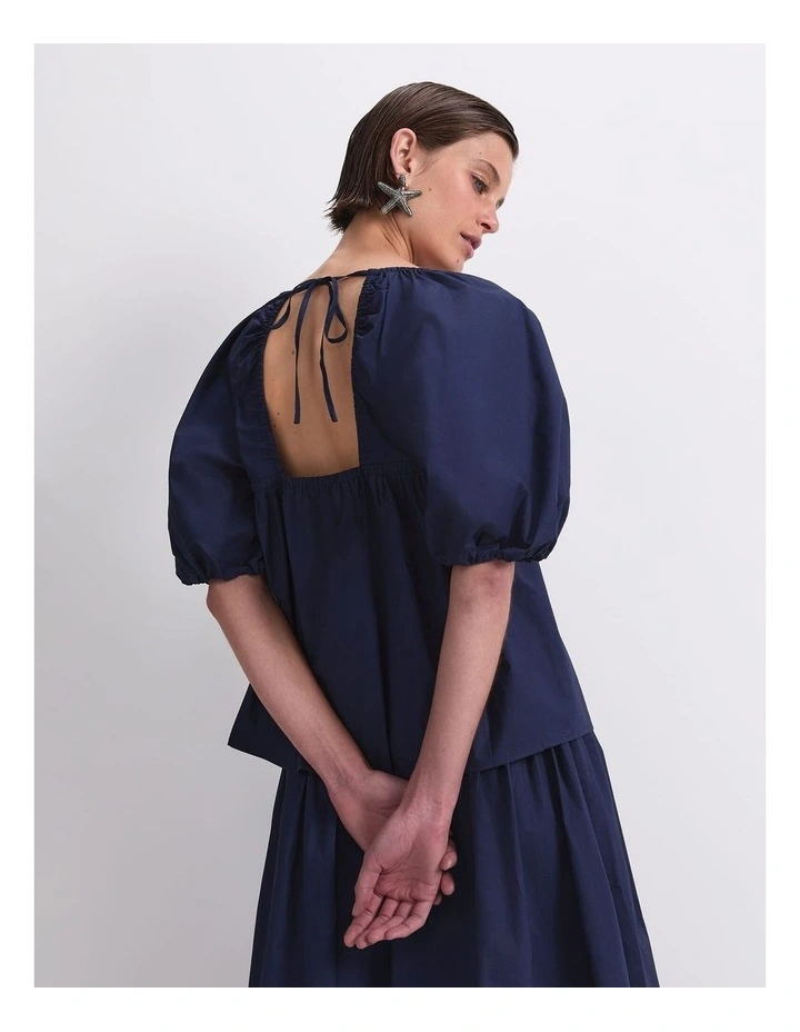 Nila Tie Half Sleeve Blouse in Navy image 2