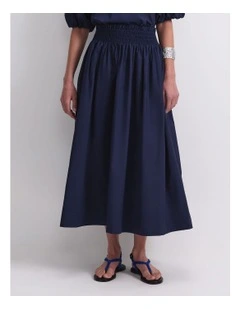 Nila Cotton Midi Skirt in Navy