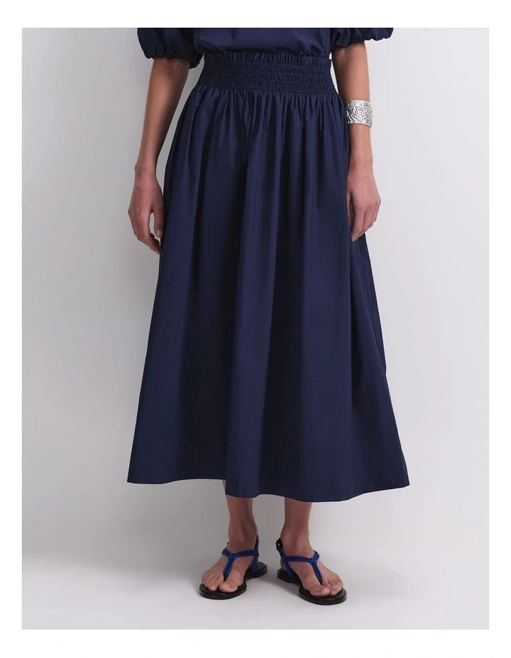 Nila Cotton Midi Skirt in Navy image 1
