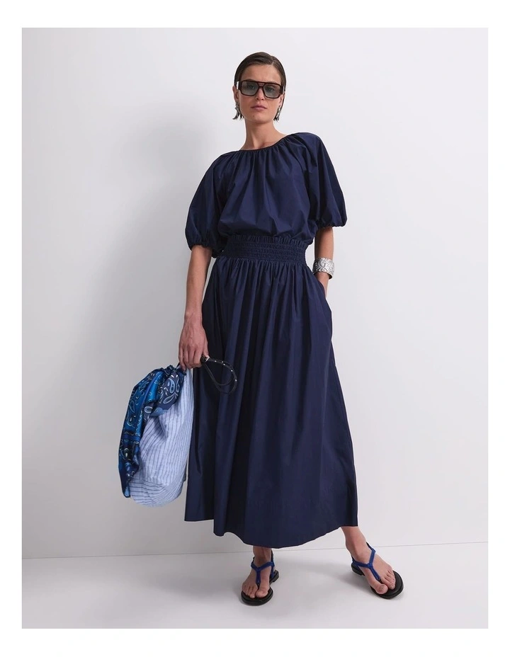 Nila Cotton Midi Skirt in Navy image 4