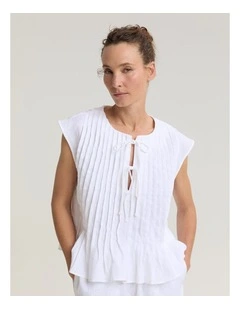 Ariana Pintuck Linen Blouse in White