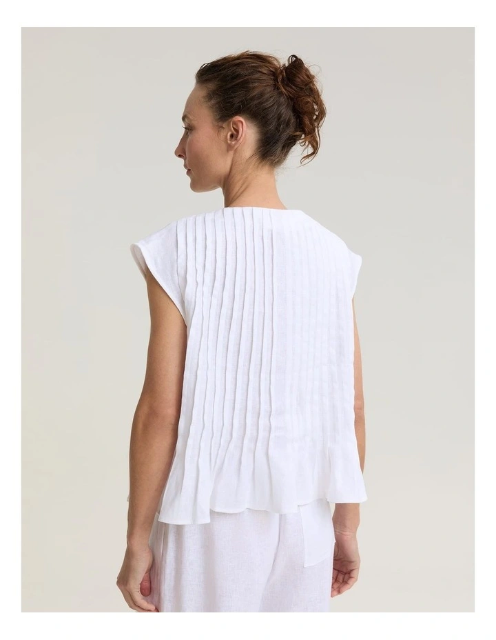 Ariana Pintuck Linen Blouse in White image 2