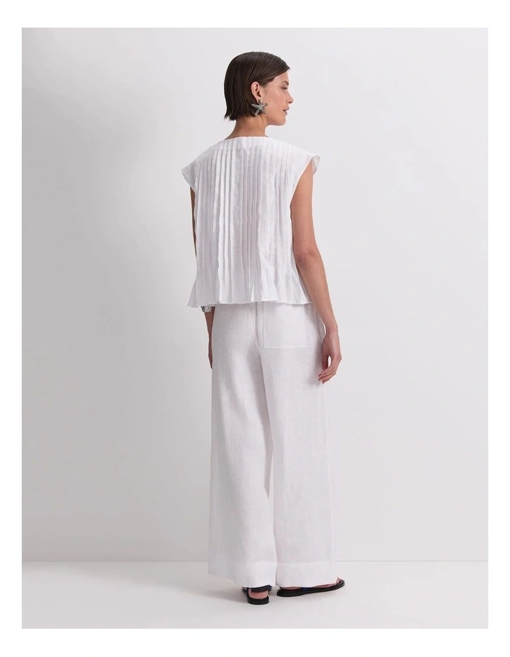 Ariana Pintuck Linen Blouse in White image 2