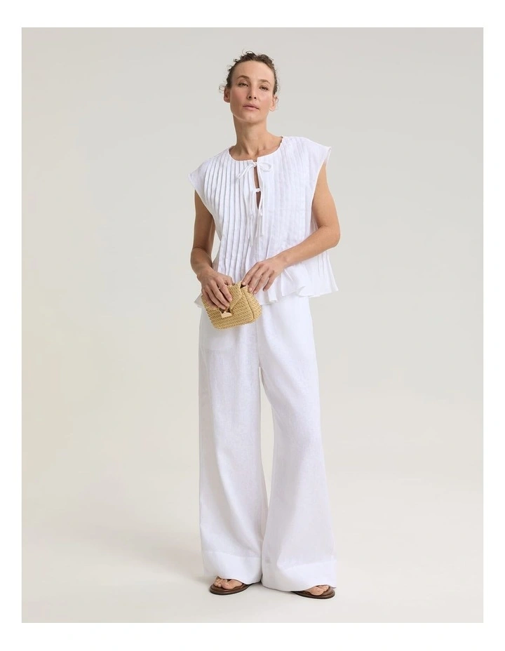 Ariana Pintuck Linen Blouse in White image 3