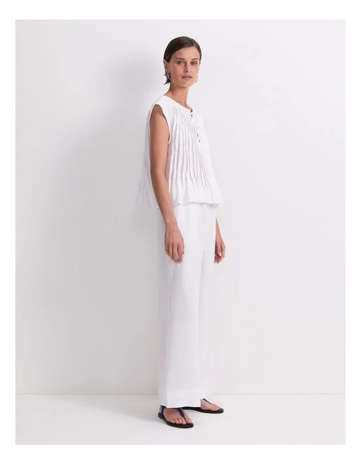 Ariana Pintuck Linen Blouse in White image 3