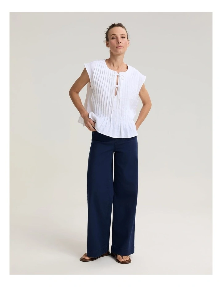 Ariana Pintuck Linen Blouse in White image 6