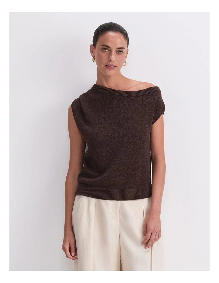 Josie Asymmetric Knit in Brown image 1