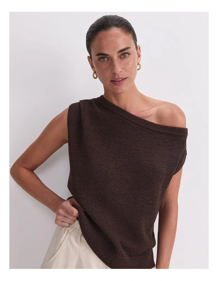 Josie Asymmetric Knit in Brown image 3
