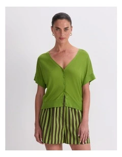 Silk Blend Reversible Knit in Pea Green