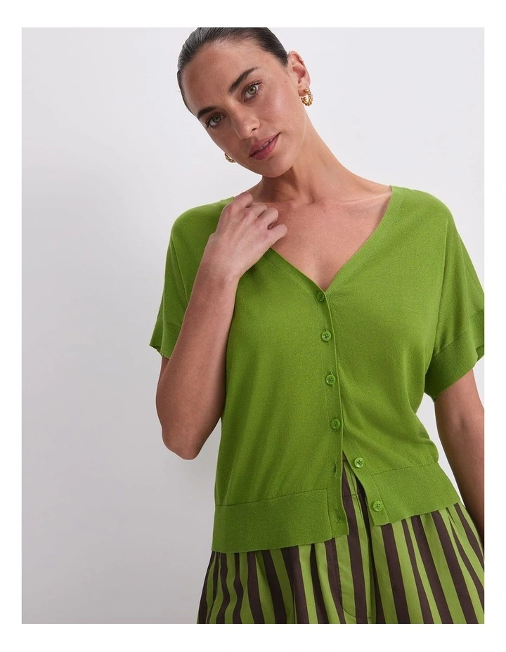 Silk Blend Reversible Knit in Pea Green image 4