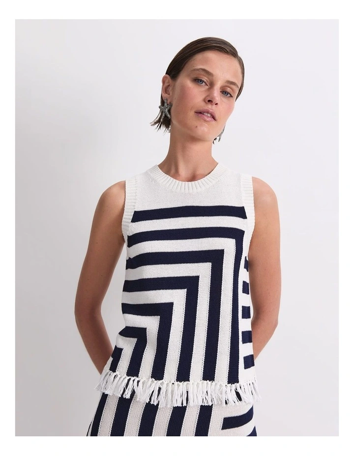 Avoca Fringe Knit Jumper in Blue image 3