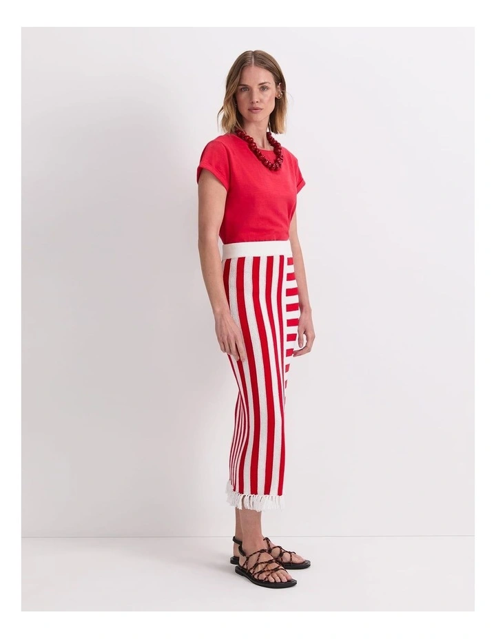 Avoca Fringe Knit Midi Skirt in Red image 3