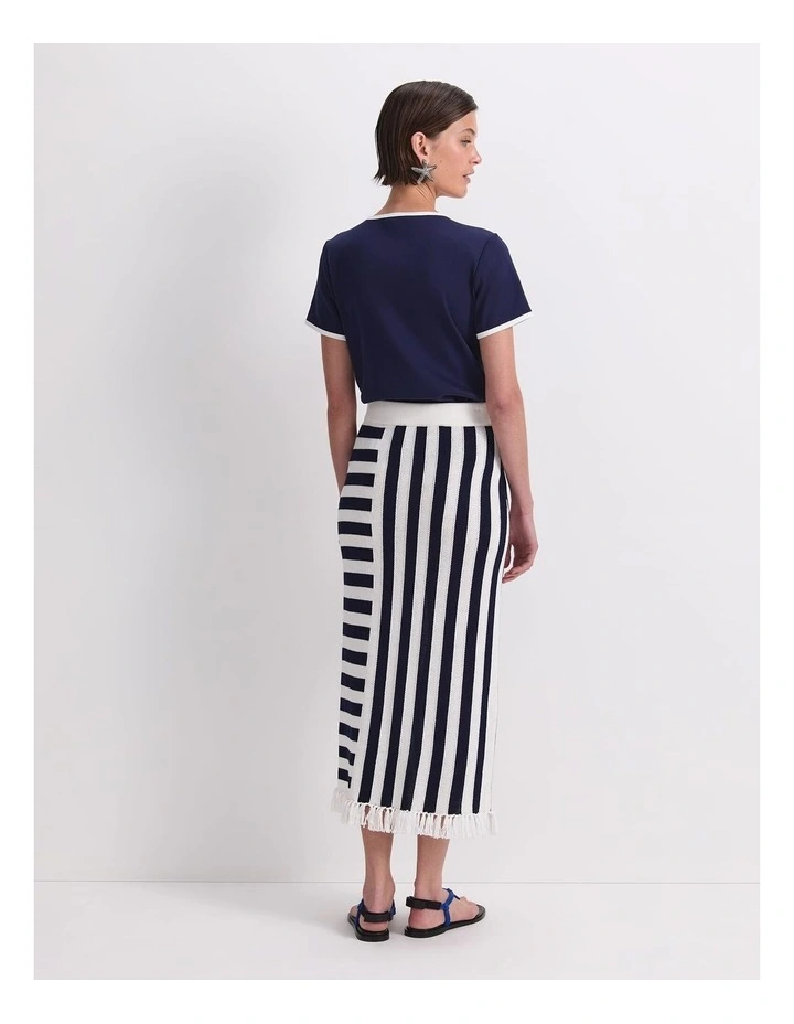 Avoca Fringe Knit Midi Skirt in Blue image 2