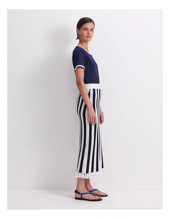 Avoca Fringe Knit Midi Skirt in Blue image 3