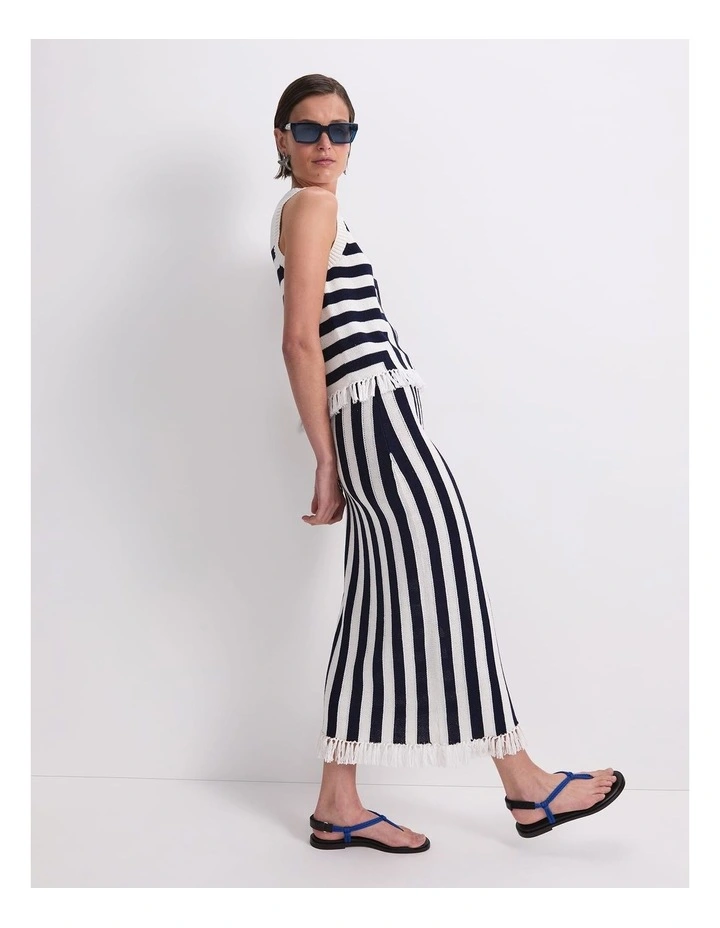 Avoca Fringe Knit Midi Skirt in Blue image 4