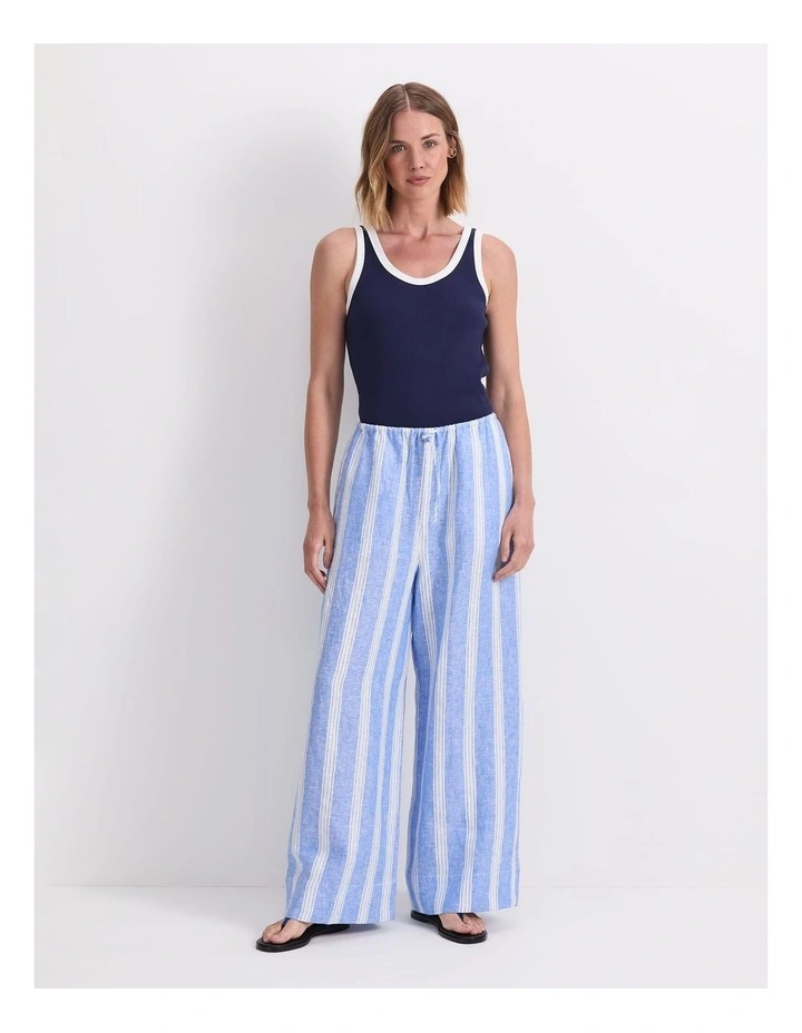 Ariana Stripe Linen Pant in Blue/White image 3