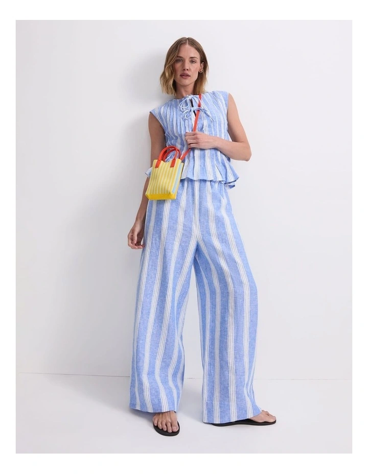 Ariana Stripe Linen Pant in Blue/White image 4