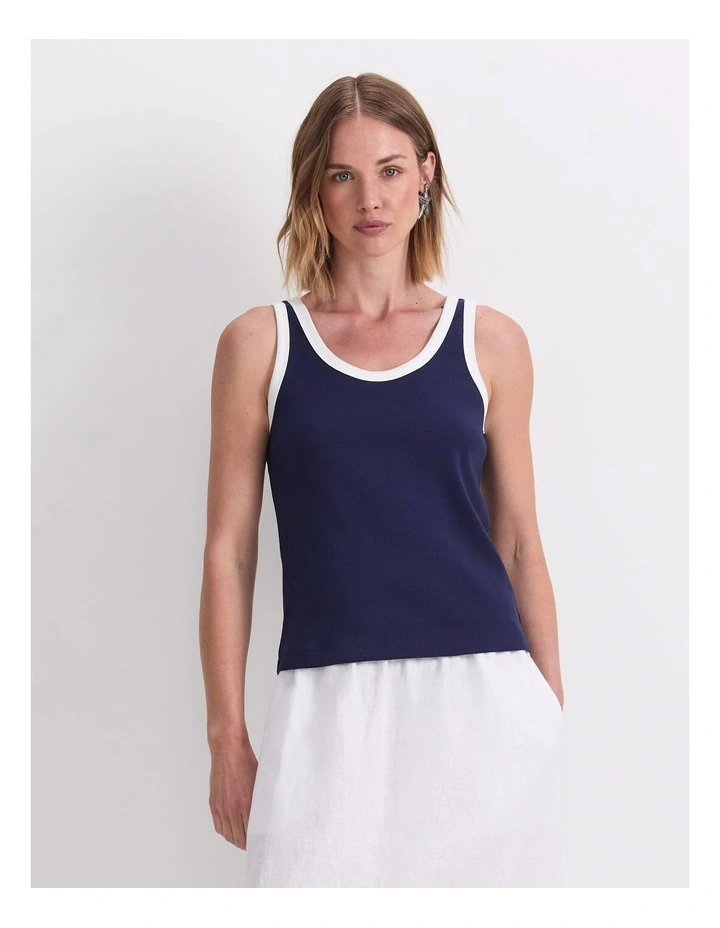 Raye Cotton Blend Tank in Navy/White image 1