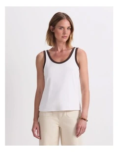 Raye Cotton Blend Tank in White/Choc