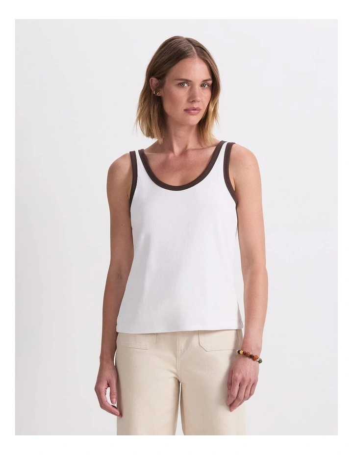 Raye Cotton Blend Tank in White/Choc image 1