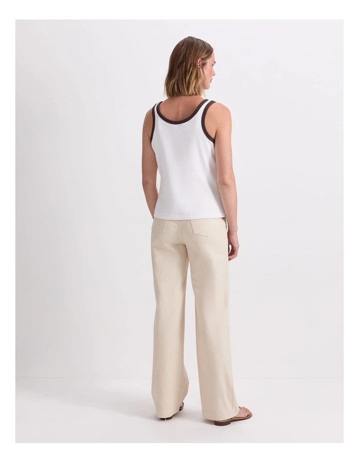 Raye Cotton Blend Tank in White/Choc image 2