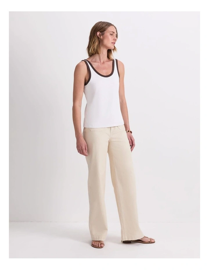 Raye Cotton Blend Tank in White/Choc image 3