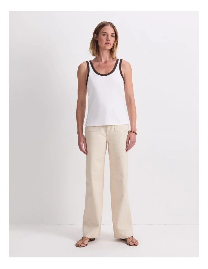 Raye Cotton Blend Tank in White/Choc image 4