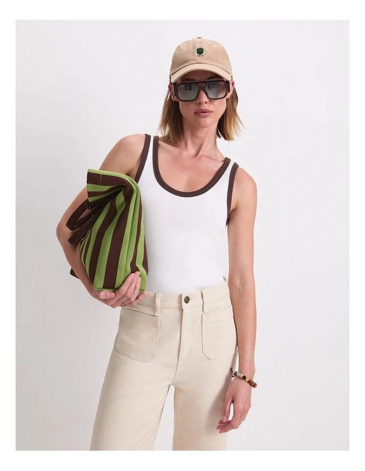 Raye Cotton Blend Tank in White/Choc image 5