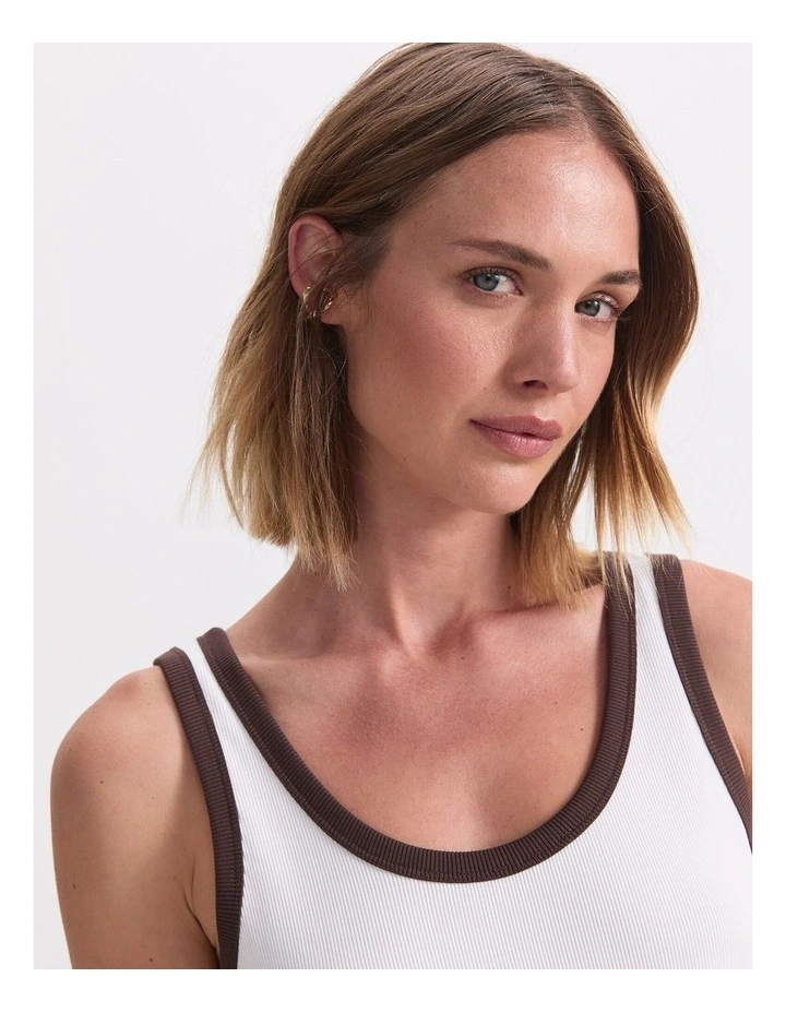 Raye Cotton Blend Tank in White/Choc image 6