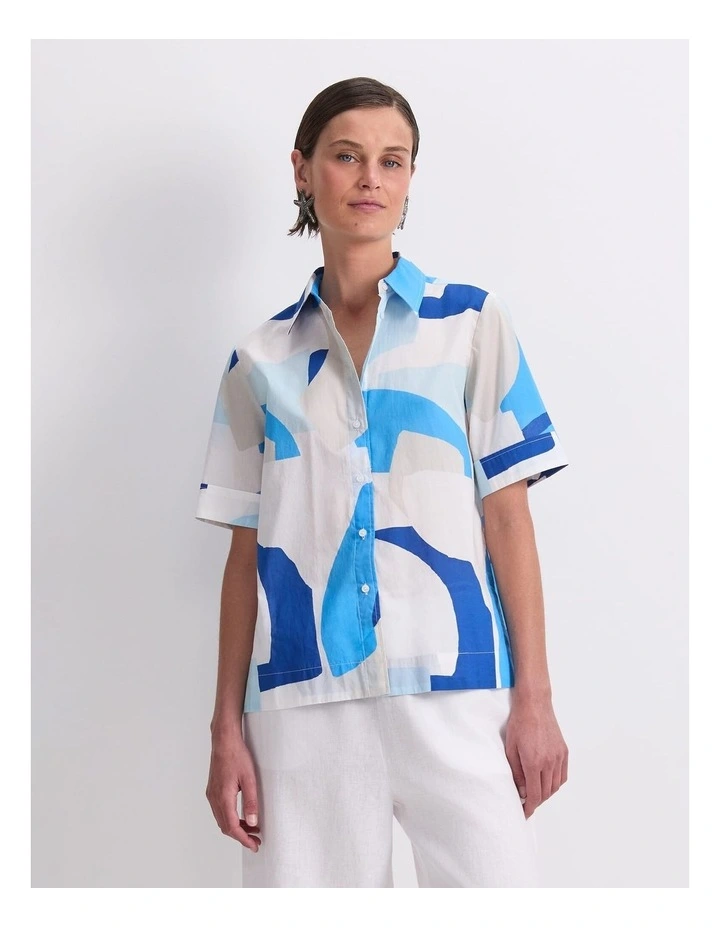 Nora Short Sleeve Lily Voile Shirt in Blue Multi image 1