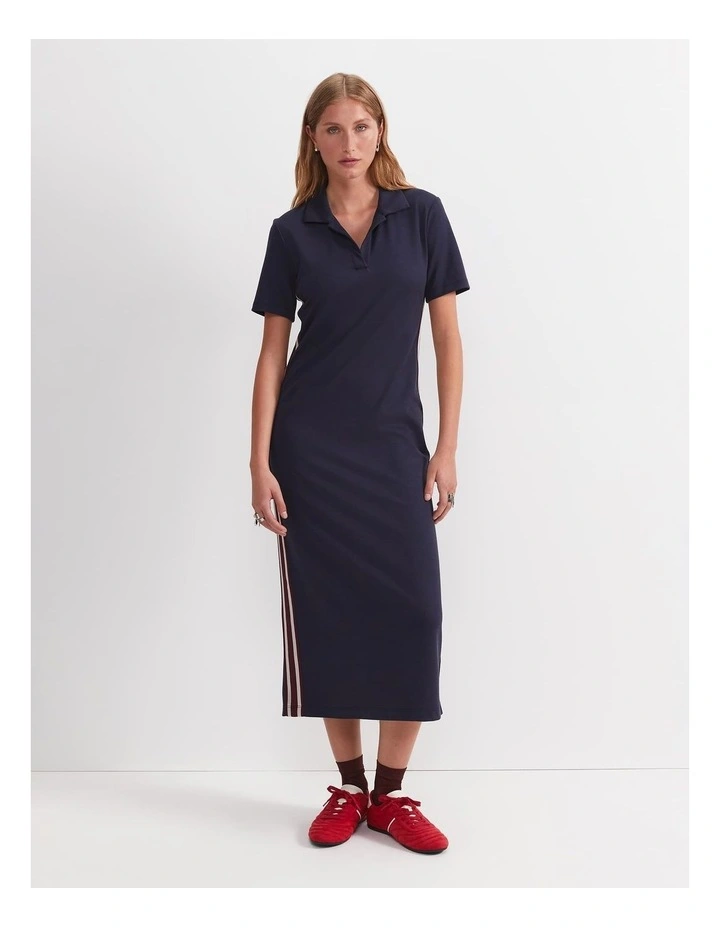 Misha Polo Midi Dress in Navy image 3