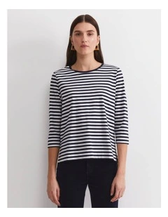Mercerised Cotton 3/4 Sleeve Tee in Blue