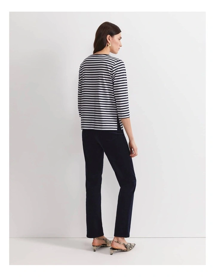 Mercerised Cotton 3/4 Sleeve Tee in Blue image 2