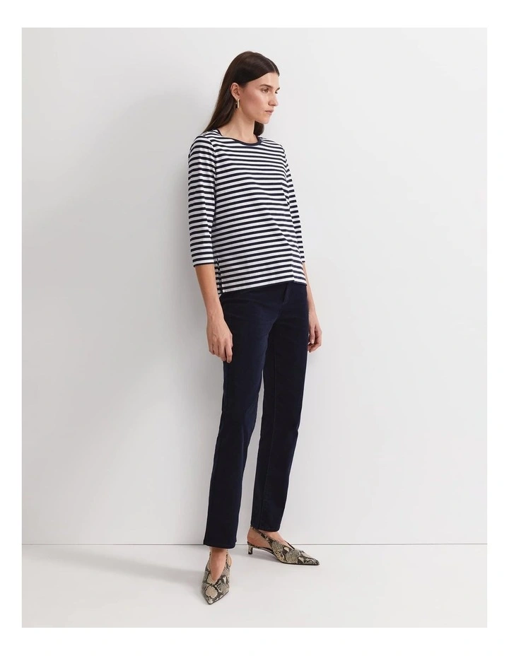 Mercerised Cotton 3/4 Sleeve Tee in Blue image 3