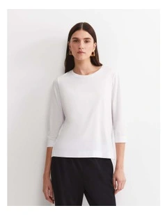 Mercerised Cotton 3/4 Sleeve Tee in White