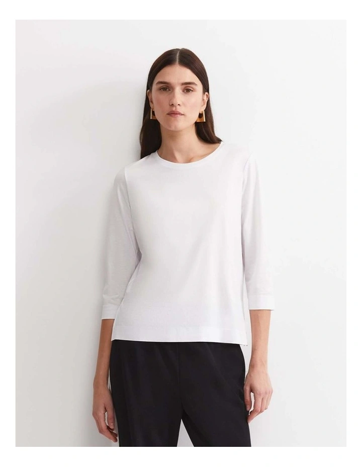 Mercerised Cotton 3/4 Sleeve Tee in White image 1