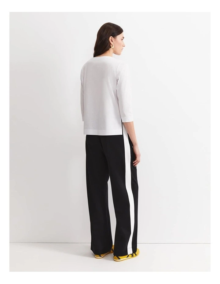 Mercerised Cotton 3/4 Sleeve Tee in White image 2