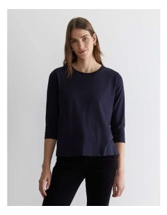 Mercerised Cotton 3/4 Sleeve Tee in Navy