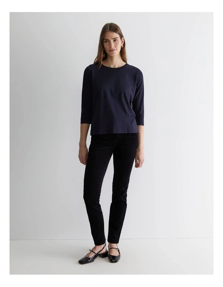 Mercerised Cotton 3/4 Sleeve Tee in Navy image 4