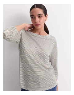 Cecile Linen Top in Khaki/White