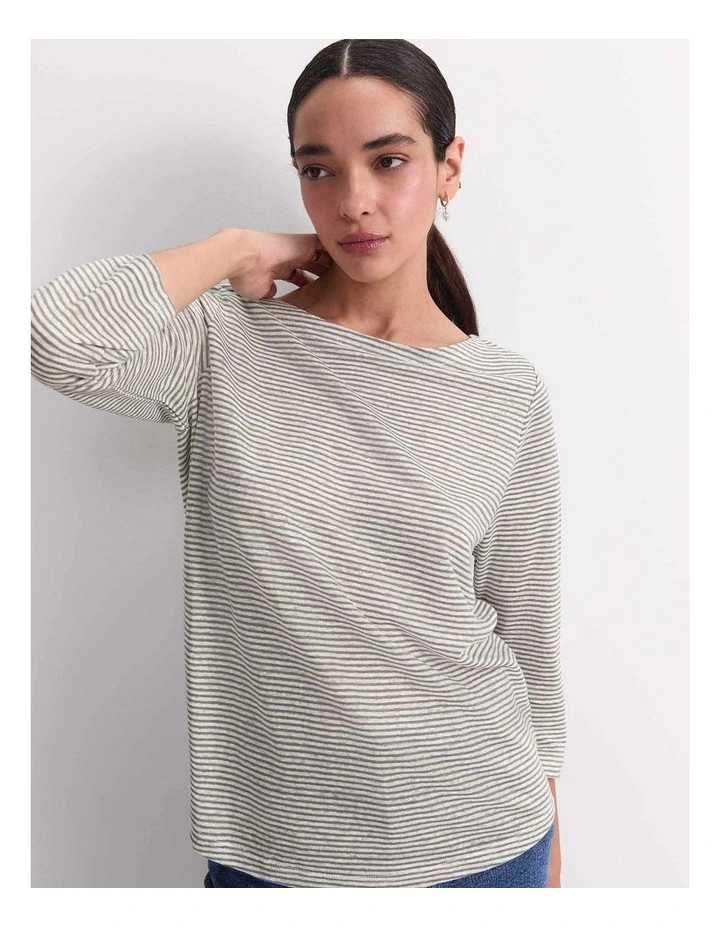 Cecile Linen Top in Khaki/White image 1