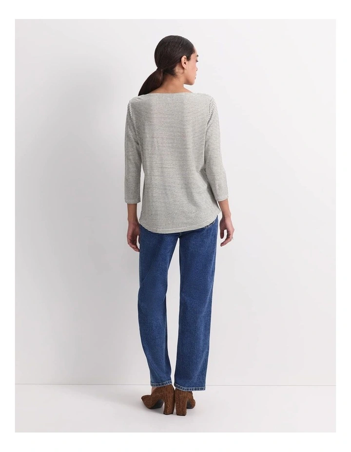 Cecile Linen Top in Khaki/White image 2