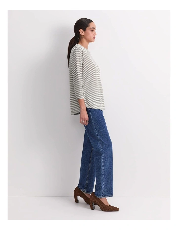Cecile Linen Top in Khaki/White image 3