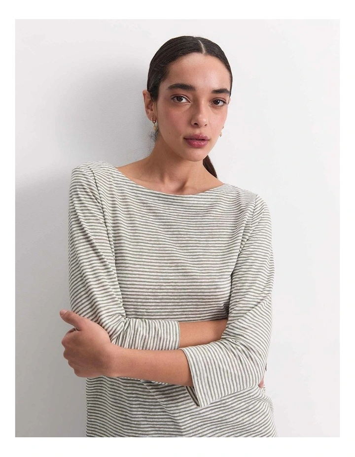 Cecile Linen Top in Khaki/White image 4